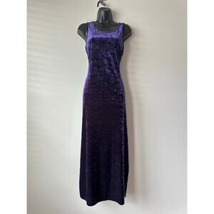 Vintage 90s Purple Crushed Velvet Maxi Dress Gothic Witchy Grunge Slip M